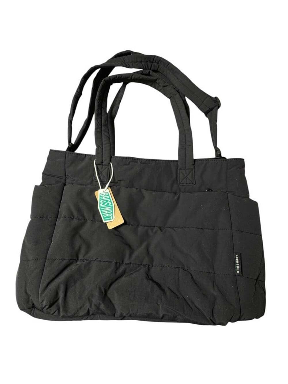 BAGSMART Black Quilted Puffer Tote Bag with Floral Lining NWT